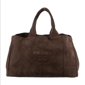Authentic Prada Scamosciato Logo Tote, Grafite Suede